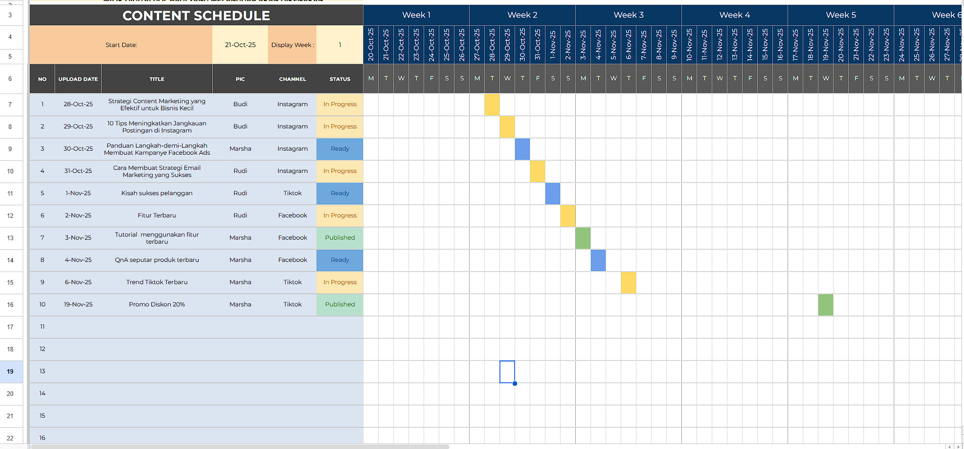 Content Schedule